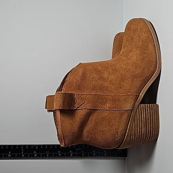 Toms Constance Booties Ankle Boots Stacked Heel Suede Leather Ortholite Tan 7.5