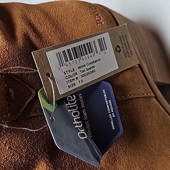Toms Constance Booties Ankle Boots Stacked Heel Suede Leather Ortholite Tan 7.5