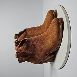 Toms Constance Booties Ankle Boots Stacked Heel Suede Leather Ortholite Tan 7.5
