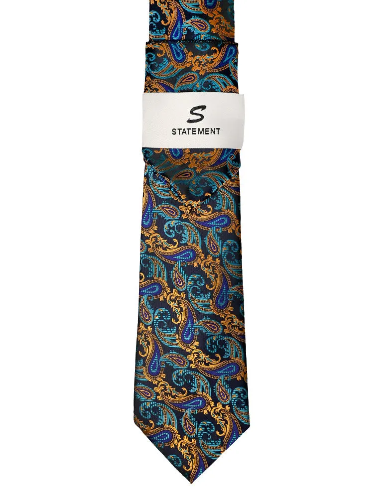 TURQUOISE PAISLEY 2 PC TIE & HANKIE SET