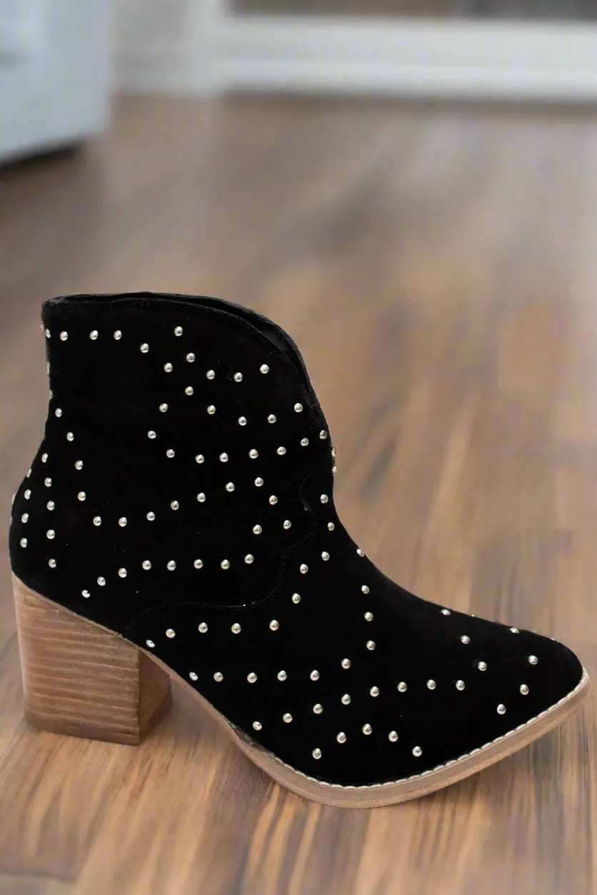 Twilight Studded Heeled Ankle Boot in Black