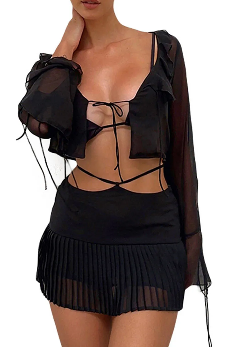 UI807 Ruffled Top and Pleated Skirt