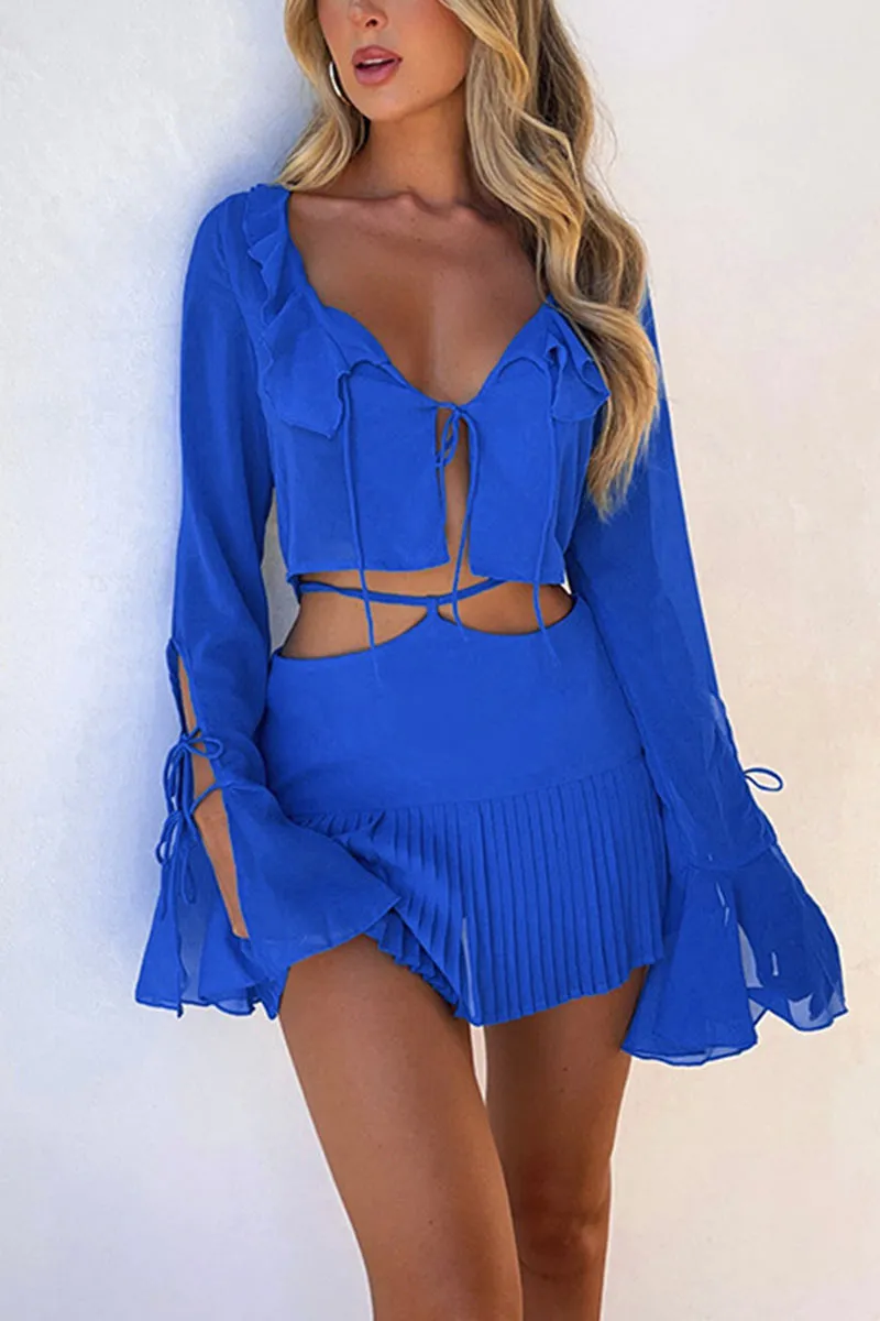 UI807 Ruffled Top and Pleated Skirt