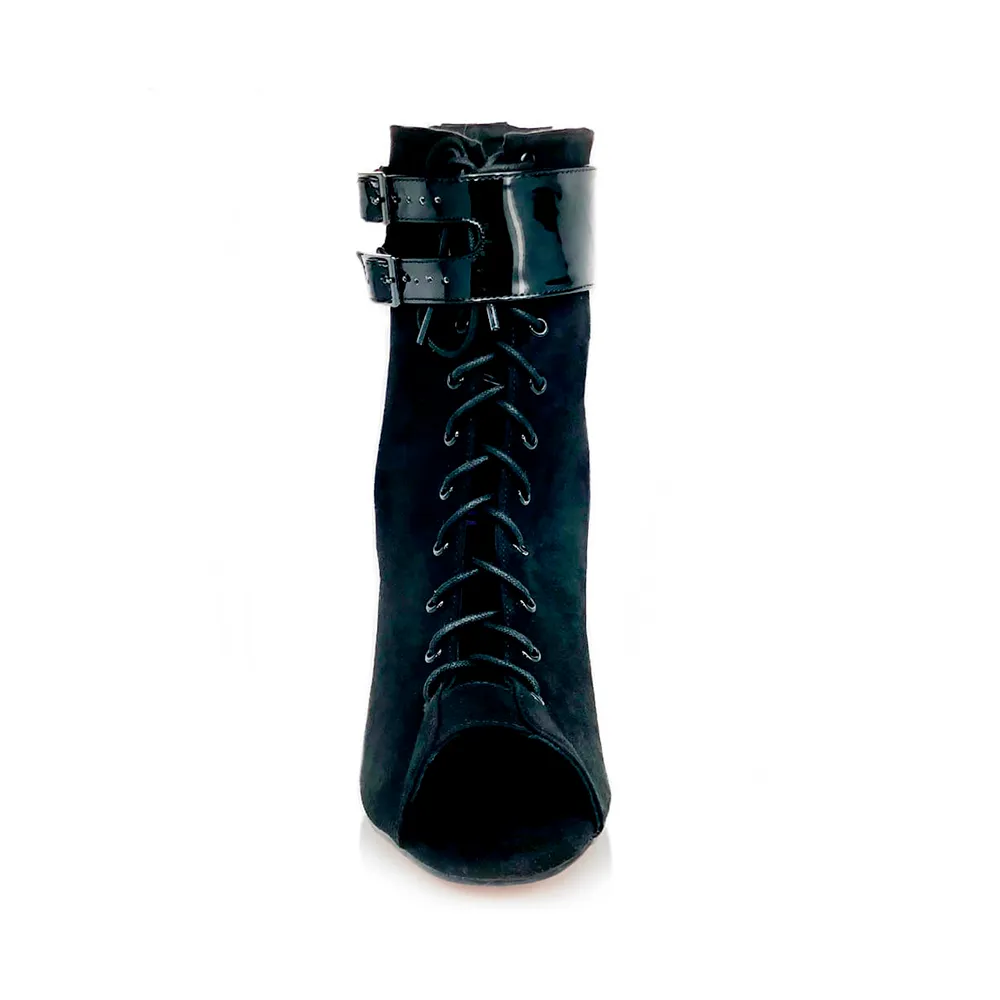 Under the Influence - By Kiira Harper - Open Toe Lace Up Latin Dance Booties (Street Sole)