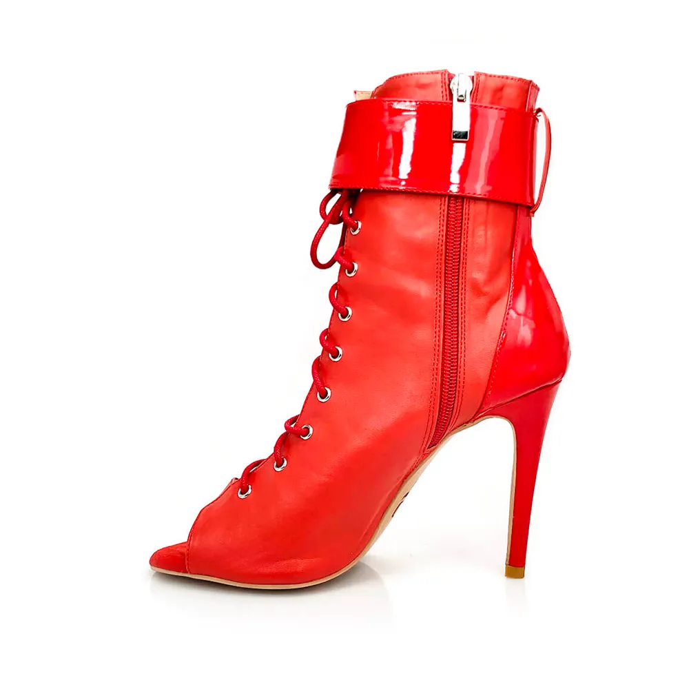 Under the Influence - By Kiira Harper - Open Toe Lace Up Latin Dance Booties (Suede Sole)
