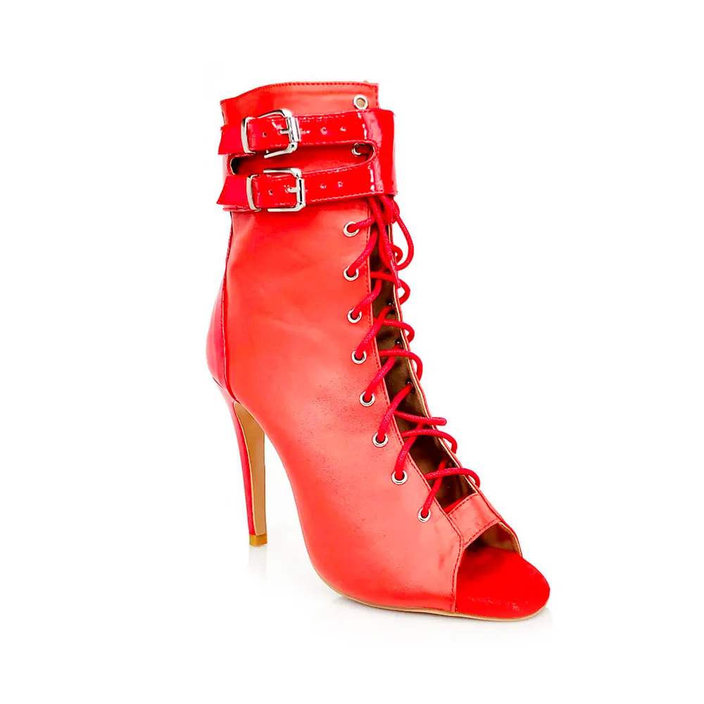 Under the Influence - By Kiira Harper - Open Toe Lace Up Latin Dance Booties (Suede Sole)