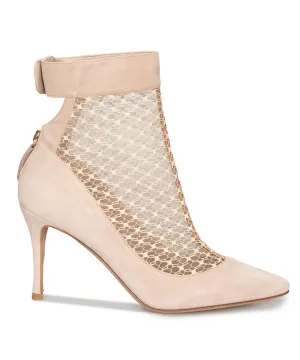 Valentino Lace Ankle Booties in Powder Suede
