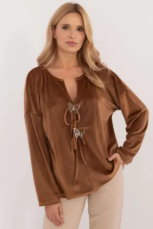 Velour blouse with decorative ties