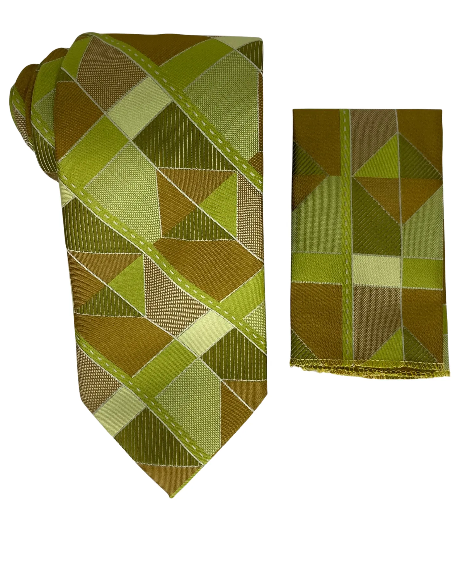 Venturi Uomo Geometric Tie and Handkerchief - Green