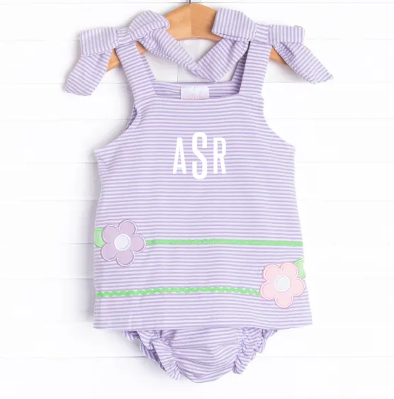 Very Sweet Vines Applique Diaper Set, Purple