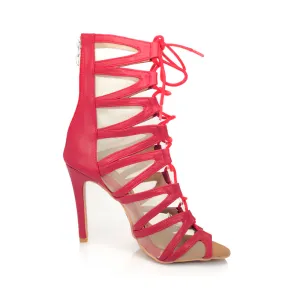 Vikky - Strappy Mesh Cutout Lace Up Ankle Dance Booties (Street Sole)