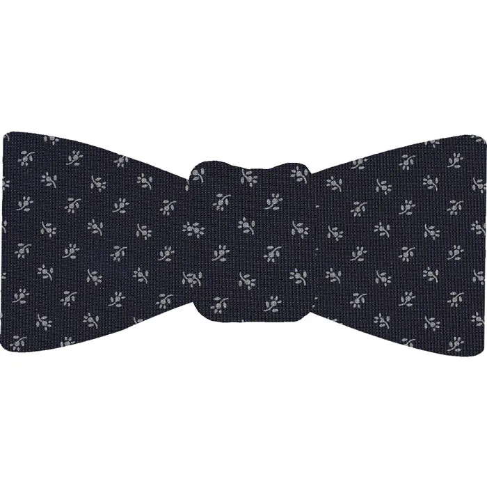 White on Midnight Blue Macclesfield Print Silk Bow Tie #MCBT-426