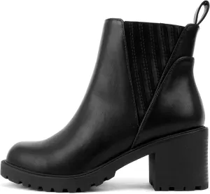 Wisely Women's Round Toe Lug Sole Low Heel Ankle Boot