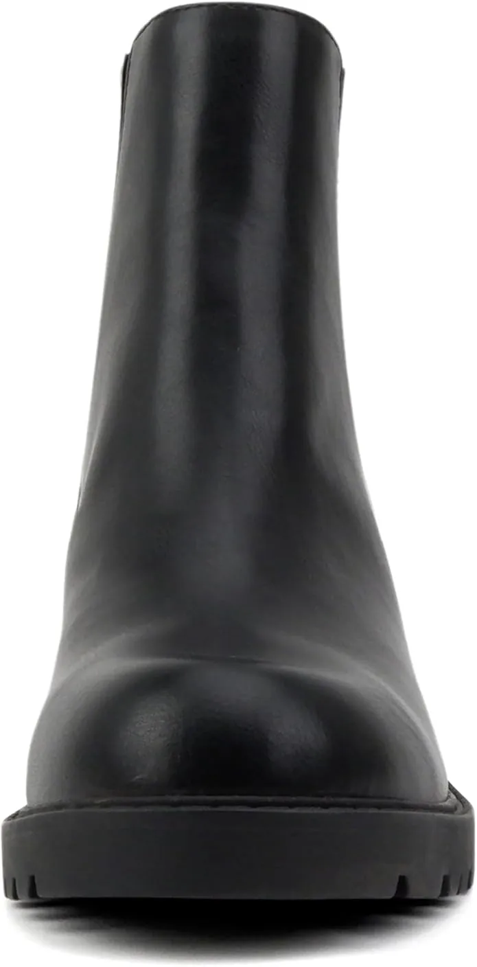 Wisely Women's Round Toe Lug Sole Low Heel Ankle Boot