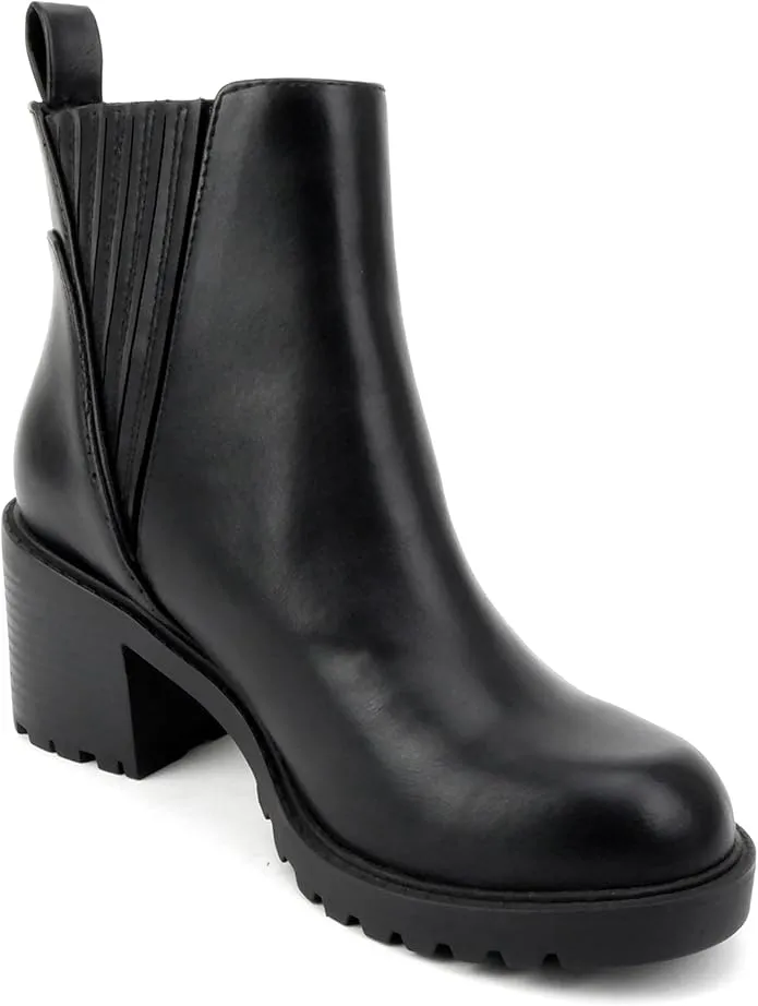 Wisely Women's Round Toe Lug Sole Low Heel Ankle Boot
