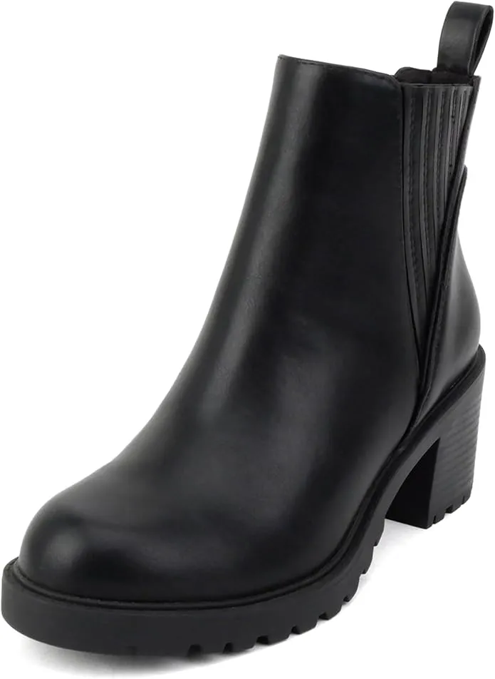Wisely Women's Round Toe Lug Sole Low Heel Ankle Boot