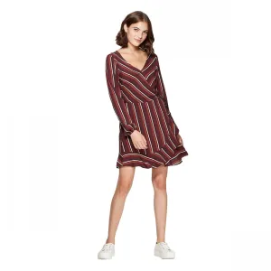 Xhilaration Women's Striped V-Neck Long Sleeve Wrap Mini Dress
