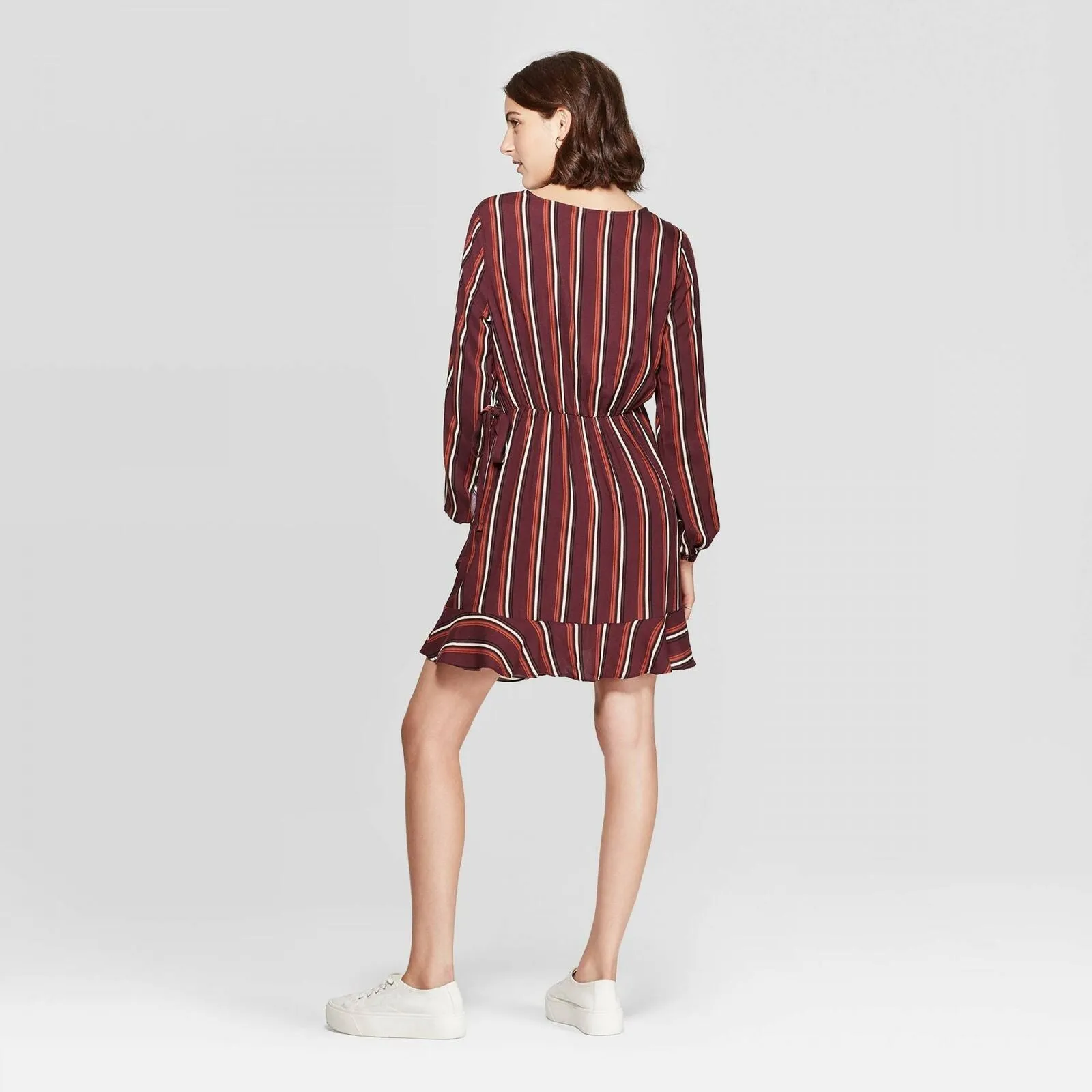 Xhilaration Women's Striped V-Neck Long Sleeve Wrap Mini Dress
