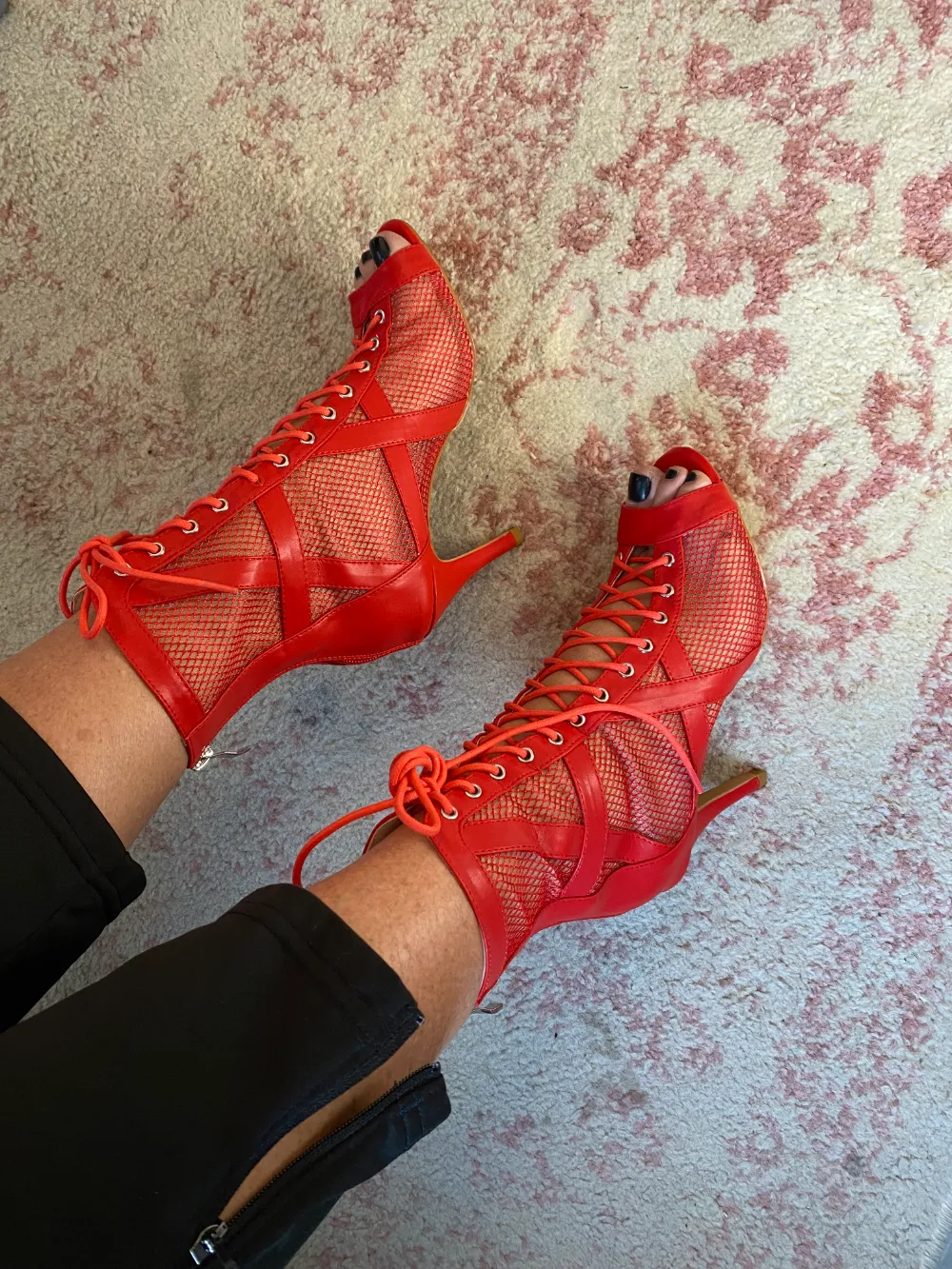 Xiomara - Vegan Leather and Mesh Cross Design Lace Up Latin Dance Booties (Street Sole)