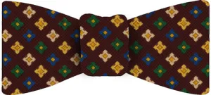 Yellow, Green, Blue & Cream print on Burgundy Atkinsons Irish Poplin Bow Tie #APRBT-12