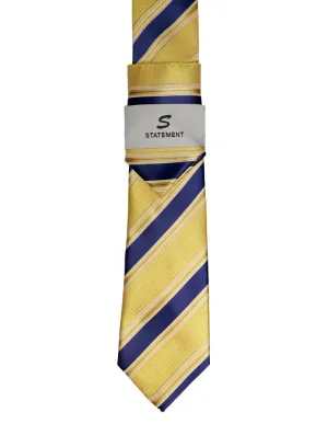YELLOW STRIPE 2 PC TIE & HANKIE SET