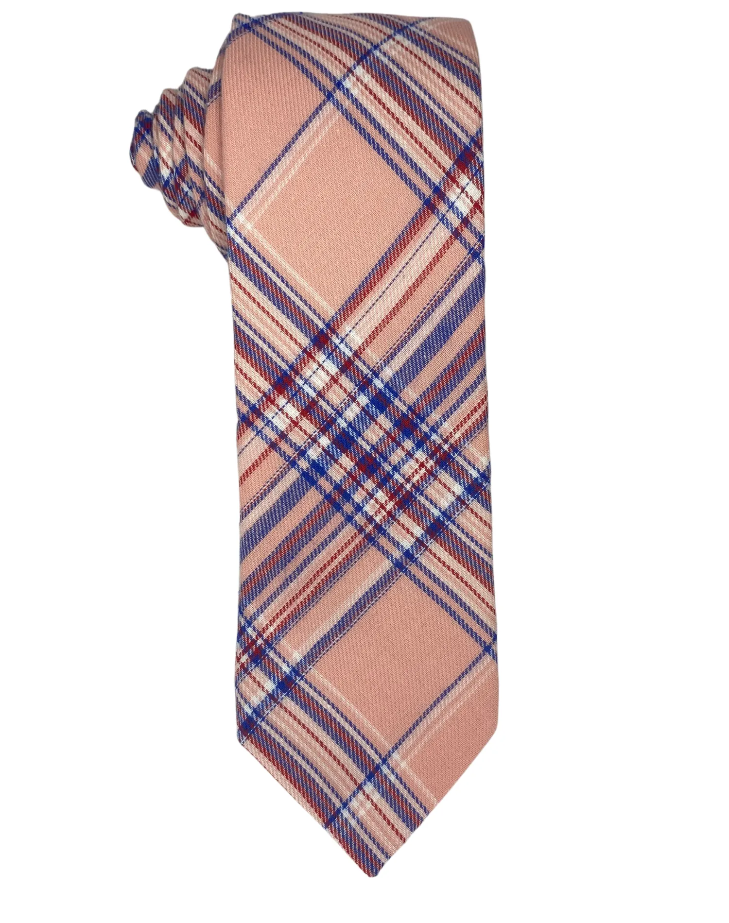 Zenio Geometric Stripe Slim Tie - Peach & Blue
